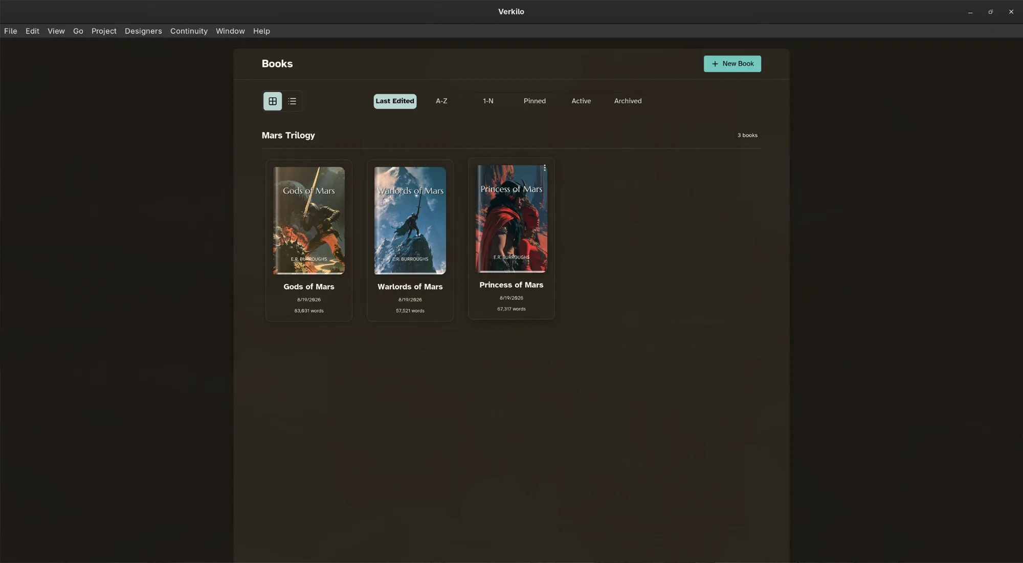 Verkilo Books library with four books in one series project