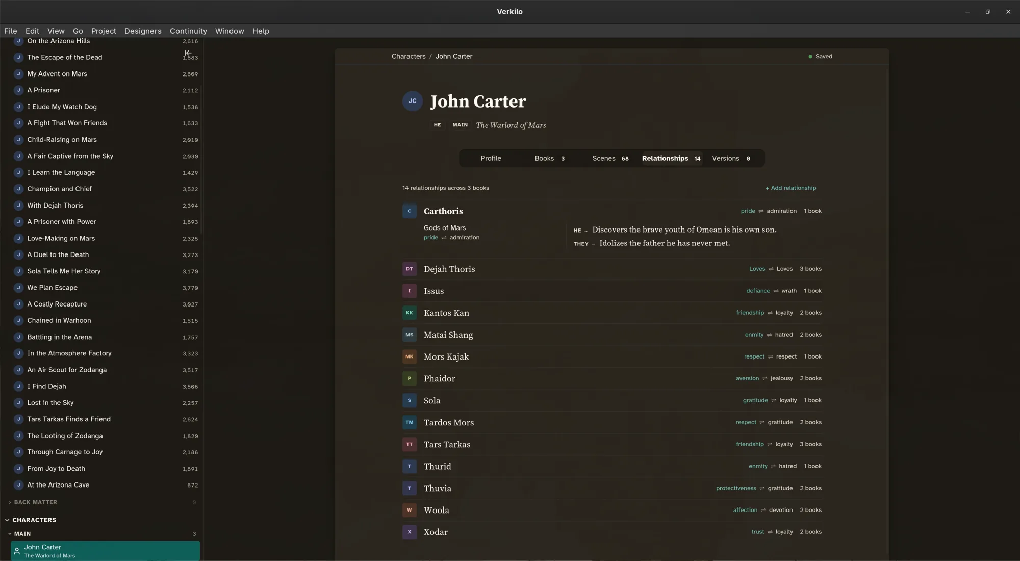 Verkilo character tools — profiles, appearances, and relationships