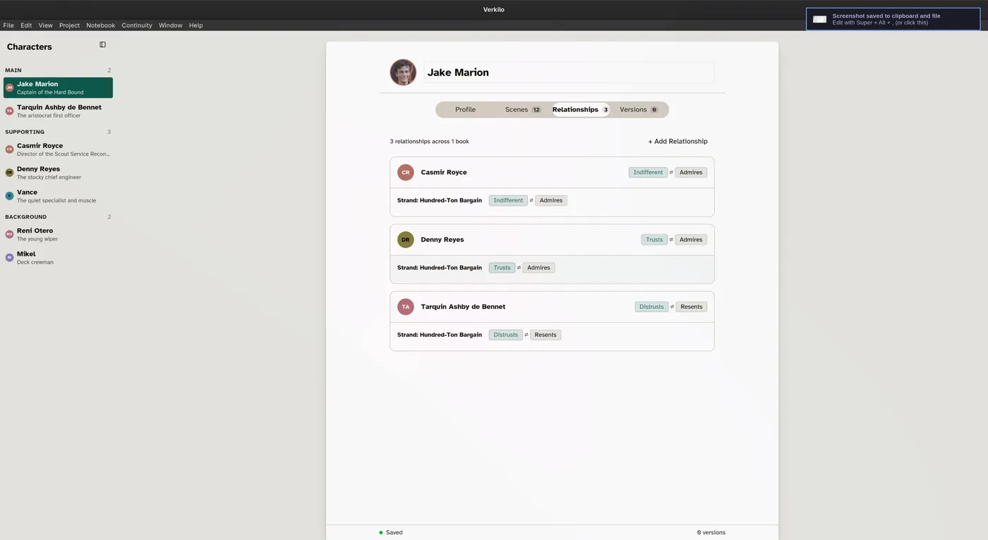 Verkilo character relationships mapping feelings between characters