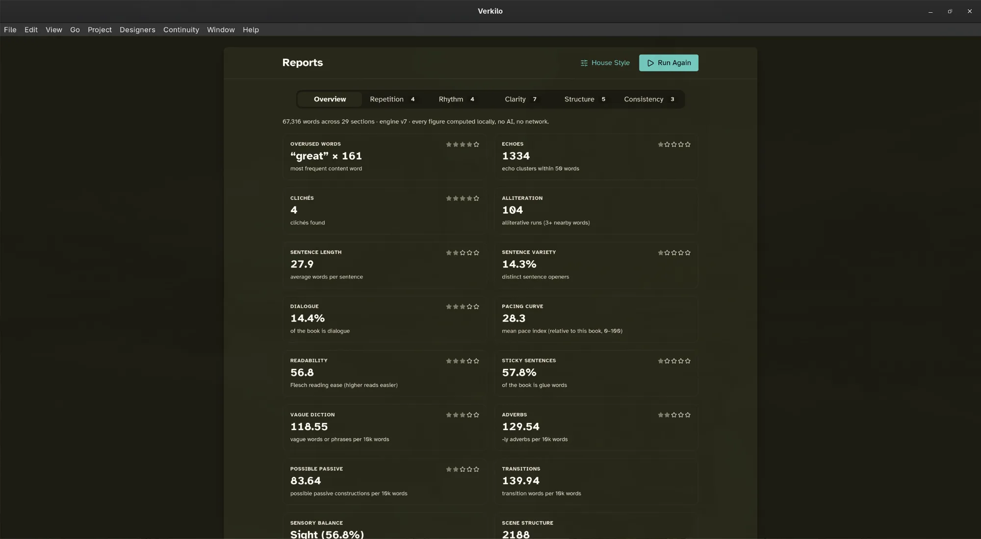 Verkilo Reports overview with a headline number for every report