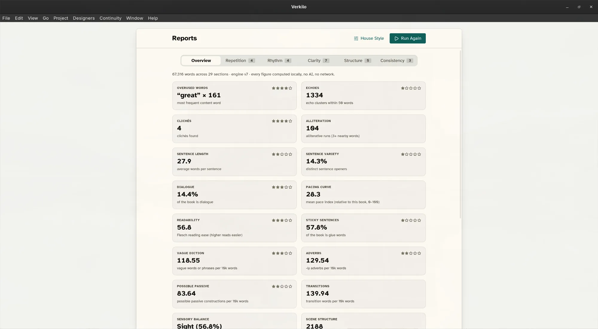Verkilo Reports overview with a headline number for every report